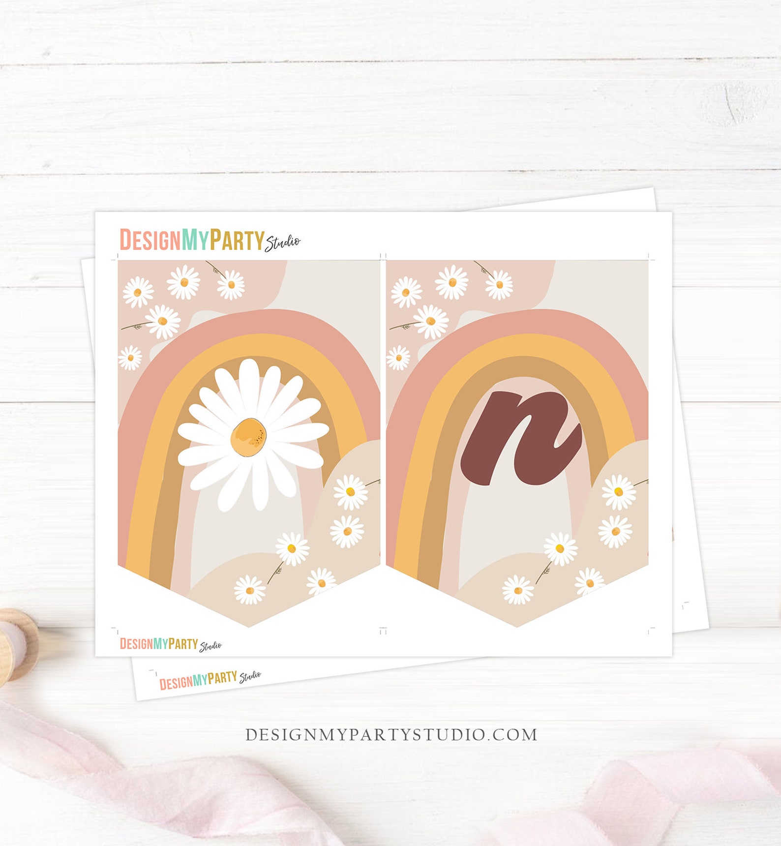 Retro Daisy High Chair Banner Groovy One Birthday Party 1st First ...