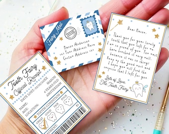 Bewerkbare Mini Tandenfee Set ontvangstbewijs en brief met envelop Tandenfee Kit verloren tandenfee Opmerking jongens digitale sjabloon afdrukbare 0526