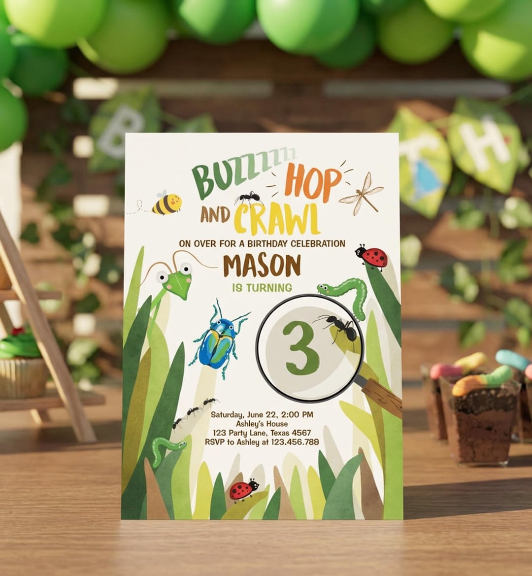 Bug Birthday Invitation, Insect Party Invite, Boys Bug Hunt, Backyard ...
