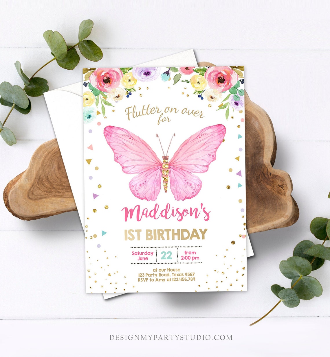 Editable Butterfly Birthday Invitation Butterfly Invitation Etsy