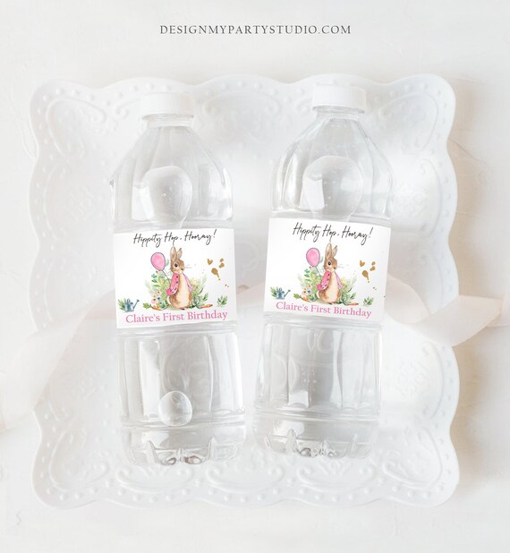 Editable Flopsy Bunny Water Bottle Labels Peter Rabbit Party Decor Bunny Birthday Rustic Watercolor Girl Pink Printable Template Corjl 0351 Il_570xn