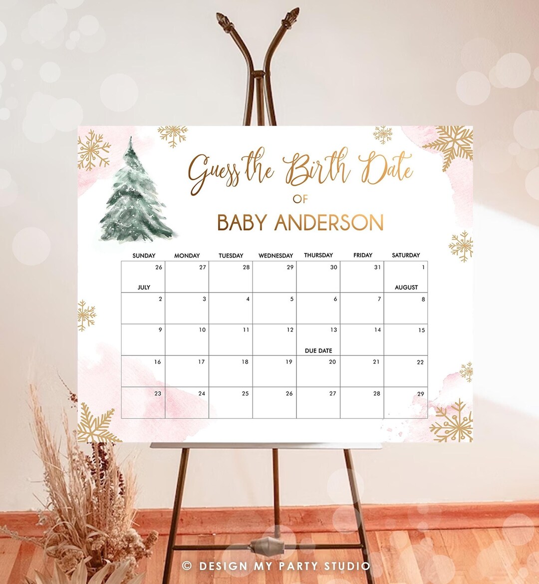 Editable Guess the Birth Date Baby Shower Game Guess Birthday Winter ...