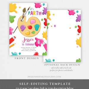 Editable Painting Party Invitation Art Party Birthday Invite Girl Pink ...