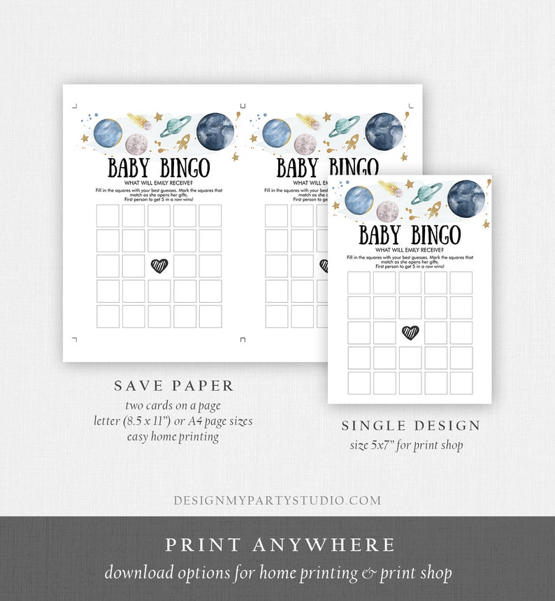 Editable Baby Bingo Space Baby Shower Game Outer Space Planets Houston Boy Rocket Neutral Shower Activity Digital Template Printable 0357 image 3