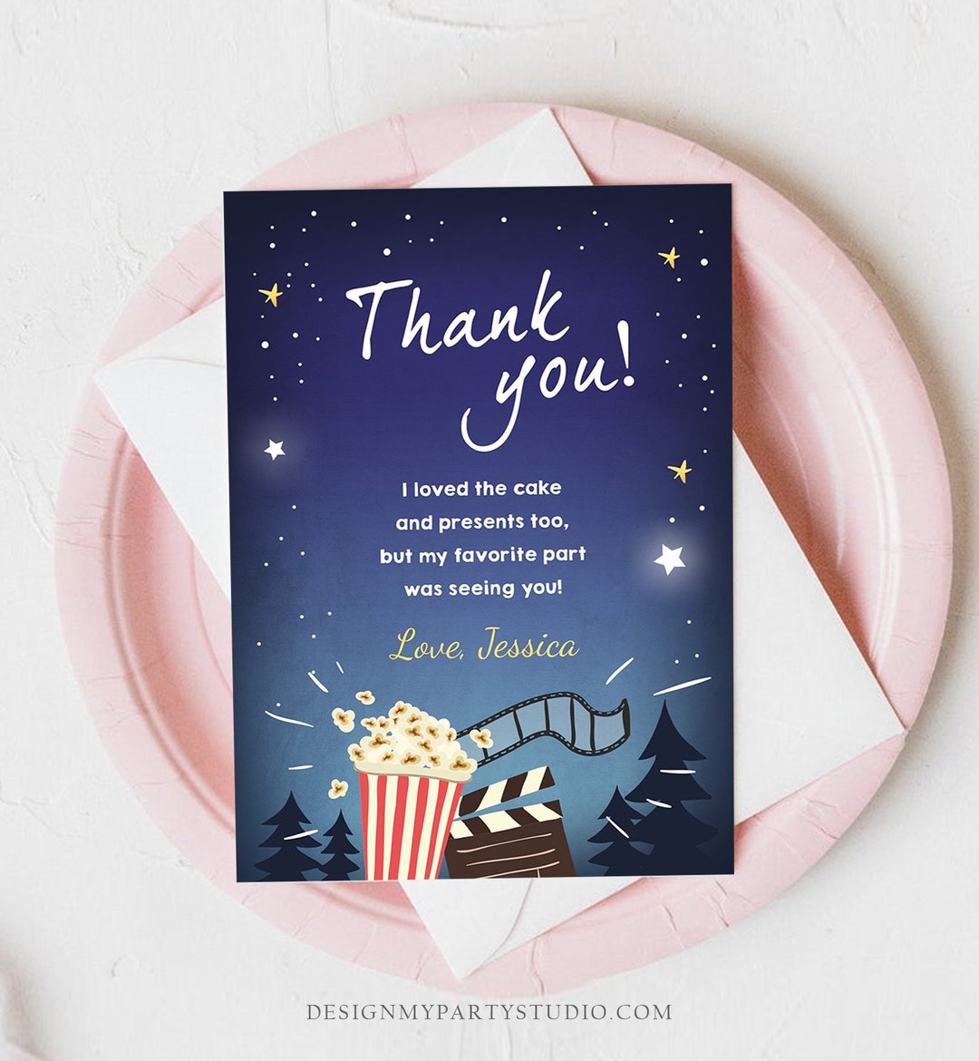 Editable Movie Night Thank You Card Birthday Outdoor Backyard - Etsy