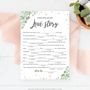 Editable Love Story Bridal Shower Game Eucalyptus Confetti Shower Activity Wedding Foliage ...