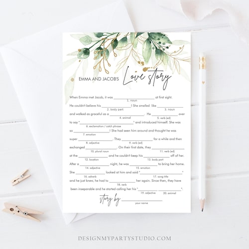 Love Story Mad Libs Wedding Shower Games Printable Wedding | Etsy
