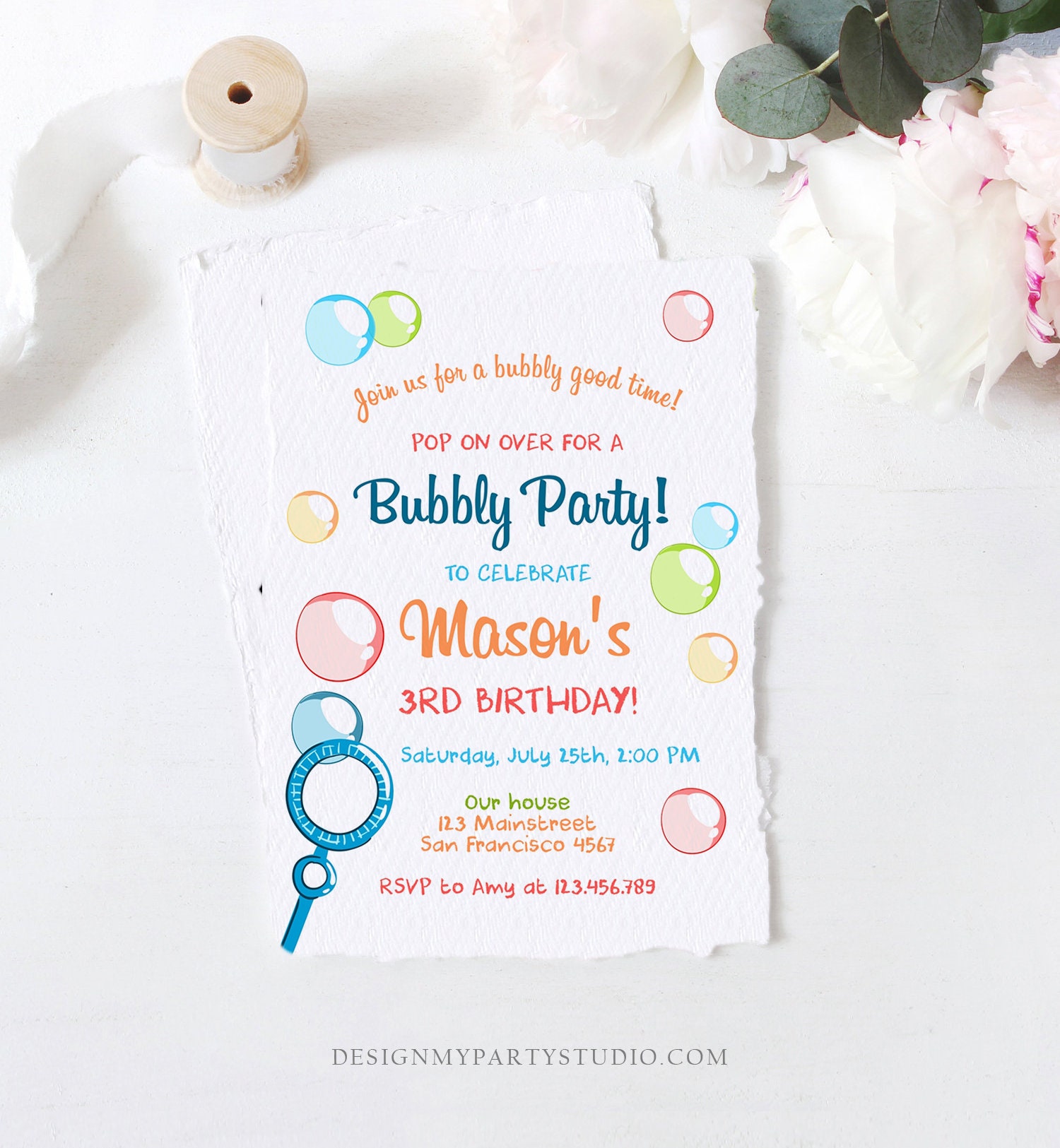 Editable Bubble Birthday Invitation Bubbles Birthday Party Etsy