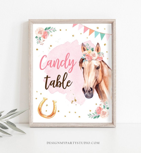 Candy Table Birthday Sign Drink Table Decor Pink Horse Birthday Cowgirl Table Sign Horse Party Decorations Sweets Download PRINTABLE 0398 Il_570xn
