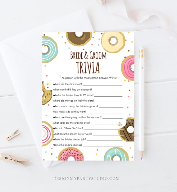 Editable Bride and Groom Trivia Bridal Shower Game Donut Coed Shower ...
