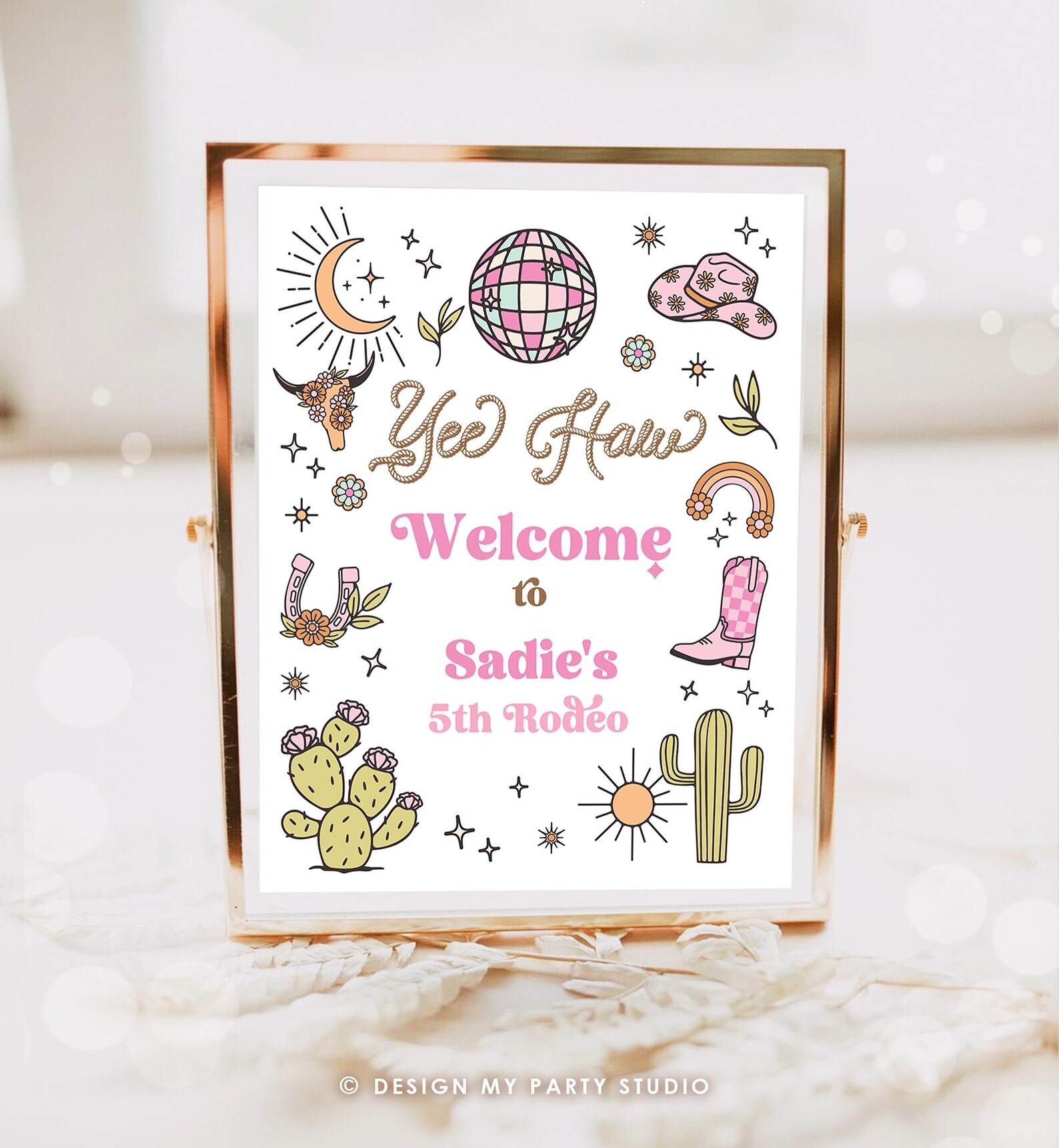 Editable Rodeo Cowgirl Welcome Sign Space Disco Cowgirl Birthday Door ...