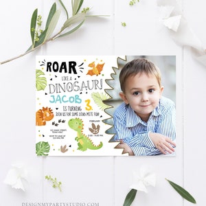 Editable Dinosaur Birthday Invitation Dino Dig Party Prehistoric Boy T-Rex Roar Fossil Party Digital Download Printable Template Corjl 0283 image 2