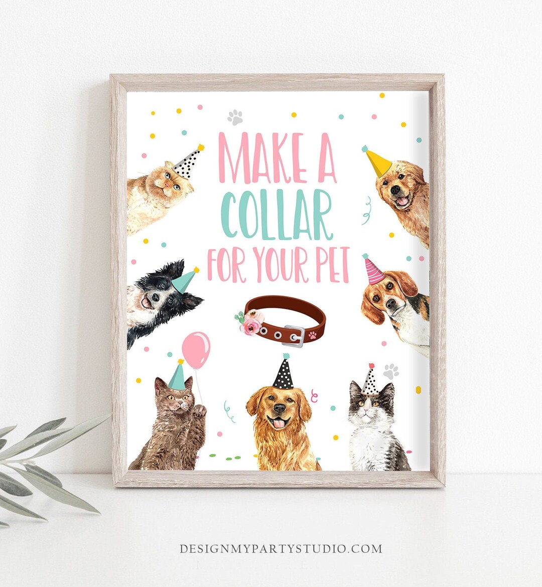 Make a Collar Sign Puppy Birthday Sign Table Decor Cats and Dogs ...