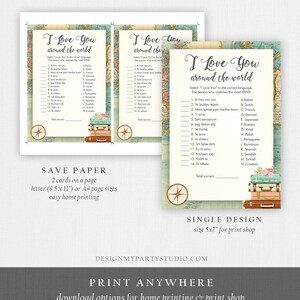 Editable I Love You Around the World Bridal Shower Game Travel Wedding Shower Activity Vintage Map Suitcases Corjl Template Printable 0044 image 5