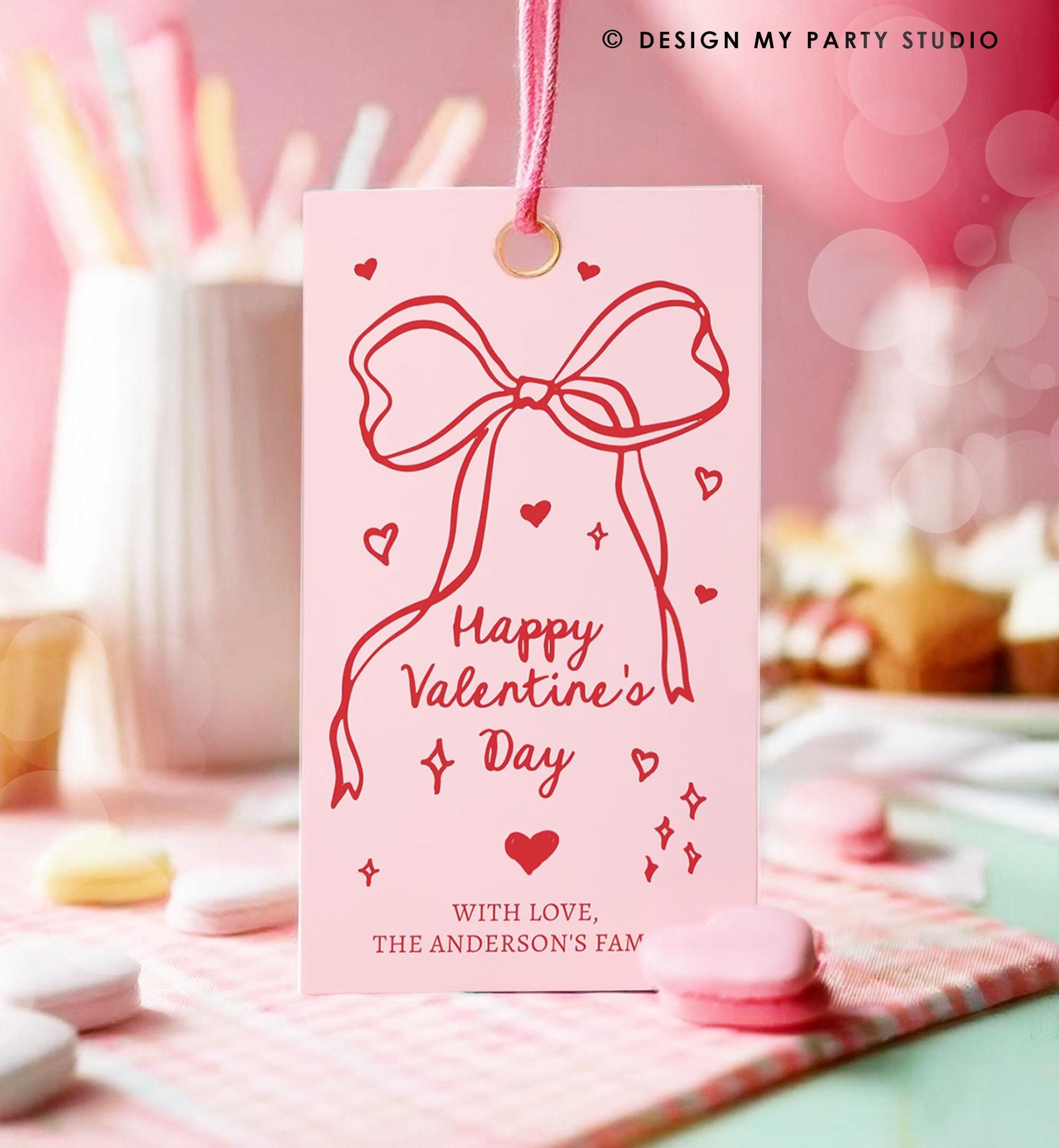 Editable Valentine's Day Tag Pink Red Bow Valentine Gift Tag Doodle ...