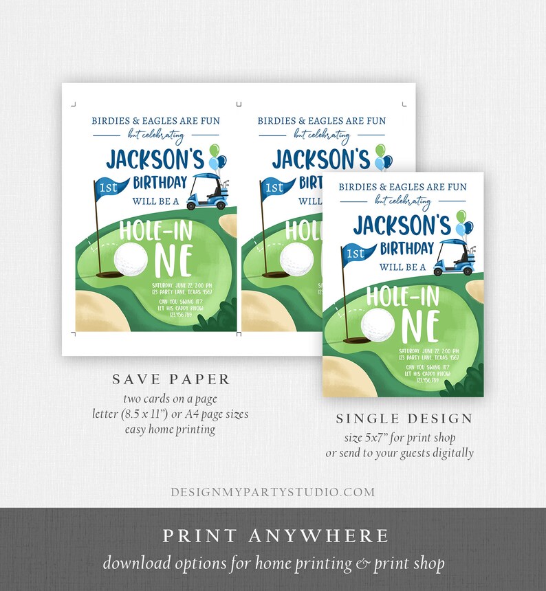Editable Hole in One Birthday Invitation Golf First Birthday Par-tee Golf Invite Boy Golfing Download Printable Template Digital Corjl 0405 image 6
