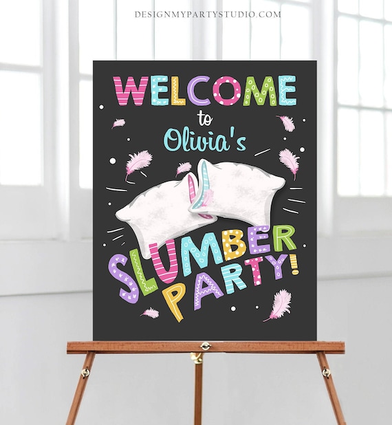 Editable Slumber Party Birthday Welcome Sign Sleepover Pajamas Pillow Fight Table Sign Digital Download Template Printable 16x20 Corjl 0067 Il_570xn