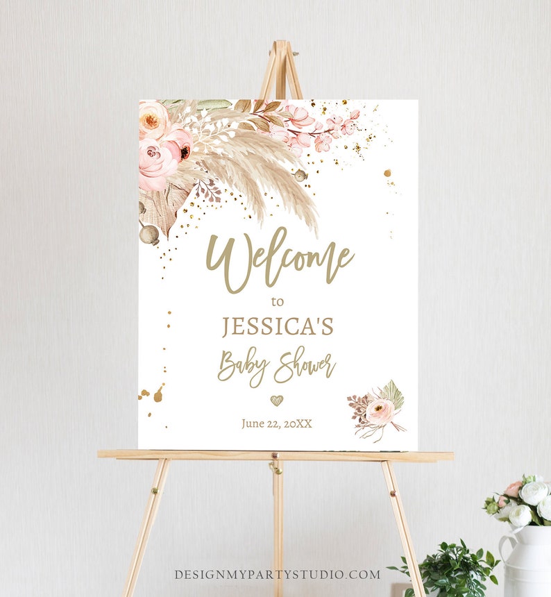 Editable Pampas Grass Baby Shower Sign Couples Shower Etsy UK