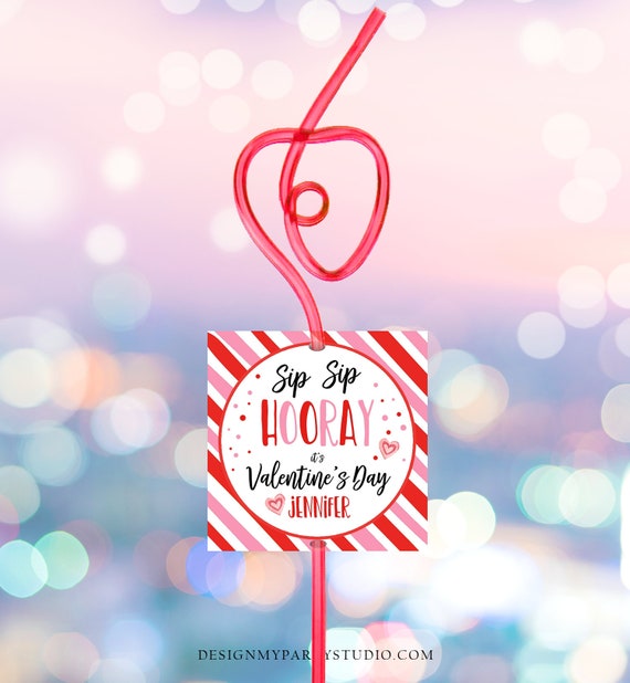 Editable Crazy Straw Tags Valentine Tags Valentine Cards for Kids School Sip Sip Valentine Personalized Straw Tag Digital PRINTABLE 0370 Il_570xn
