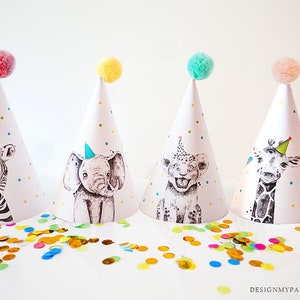 Printable Party Hats Party Animals Birthday Party Birthday Decor Safari Birthday Wild One Jungle Decoration DIY PRINTABLE Digital 0322 0390