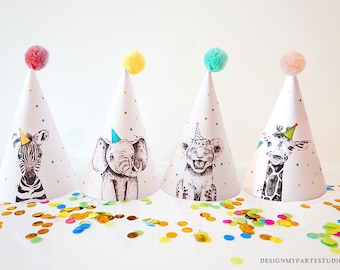 Printable Party Hats Party Animals Birthday Party Birthday Decor Safari Birthday Wild One Jungle Decoration DIY PRINTABLE Digital 0322 0390