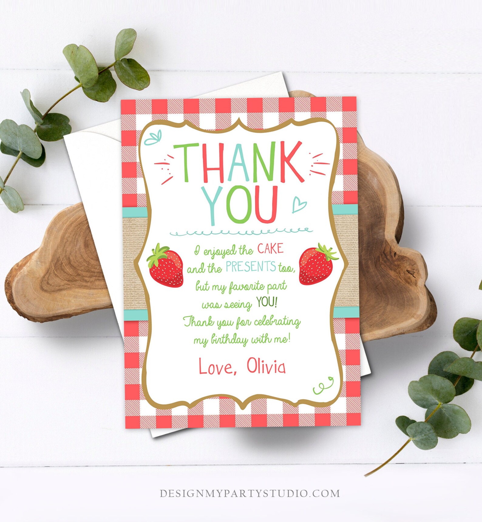 Editable Strawberry Thank You Card Birthday Strawberry Etsy UK