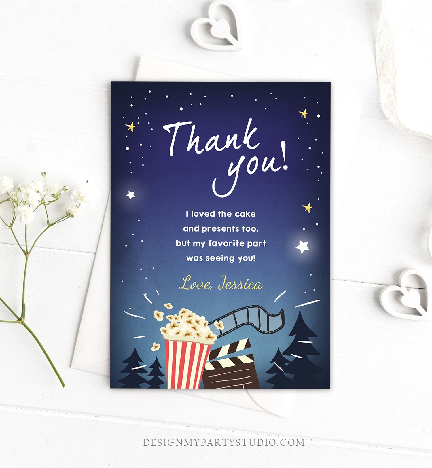 Editable Movie Night Thank You Card Birthday Outdoor Backyard - Etsy