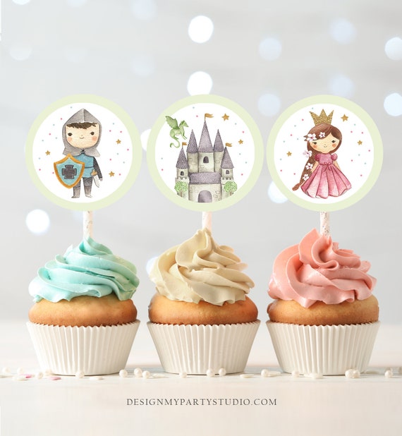 Princess and Knight Cupcake Toppers Favor Tags Birthday Party