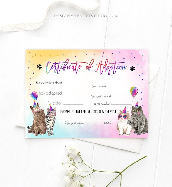 Puppy Adoption Party Pet Adoption Certificates - 10 Pack Watercolor ...