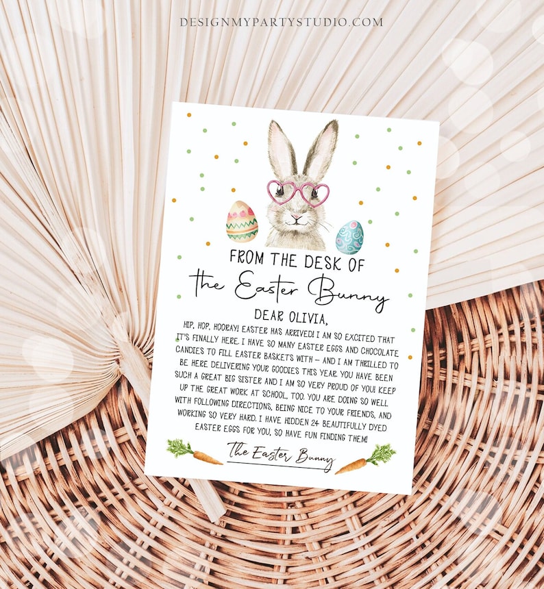 Editable Easter Bunny Letter Return Letter From The Desk Of Easter Letter Kids Easter Bunny Note Personalized Printable Template 0449 image 1