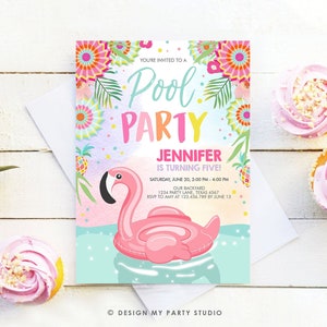 Editable Pool Party Invitation Flamingo Pool Party Birthday Invite Splish Splash Swimming Summer Download Printable Template Corjl 0240