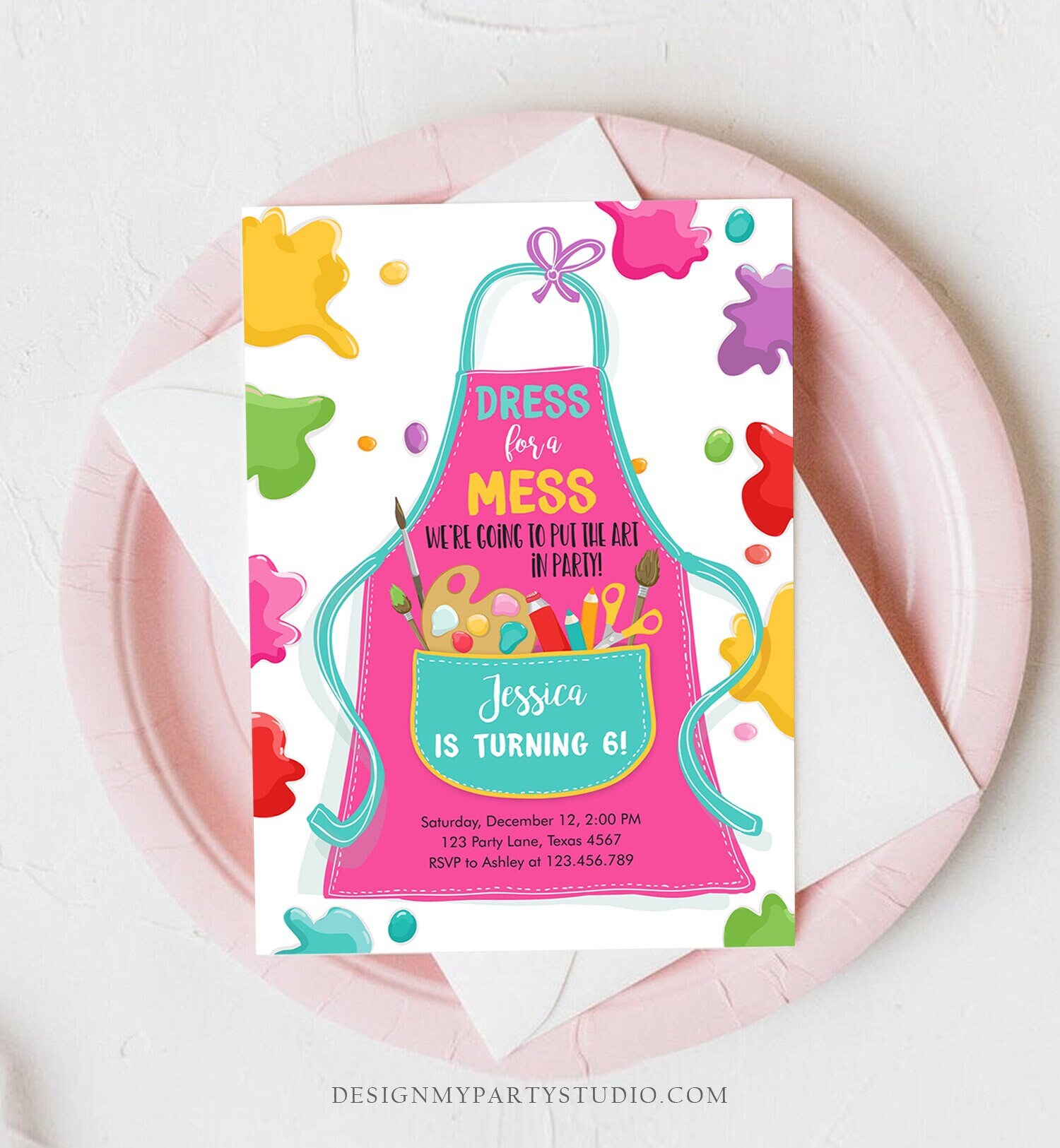 Editable Painting Party Invitation Art Party Birthday Dress for a Mess ...