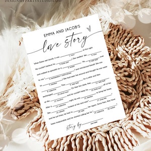 Editable Love Story Funny Bridal Shower Game Minimalist Modern Wedding Activity Couples Wedding ...