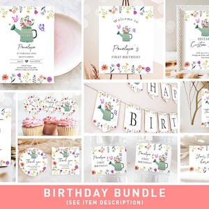 Wildflower Birthday Invitation Bundle Little Wildflower Birthday Party Decor Girl 1st Garden Party Butterfly Printable Digital Template 0396