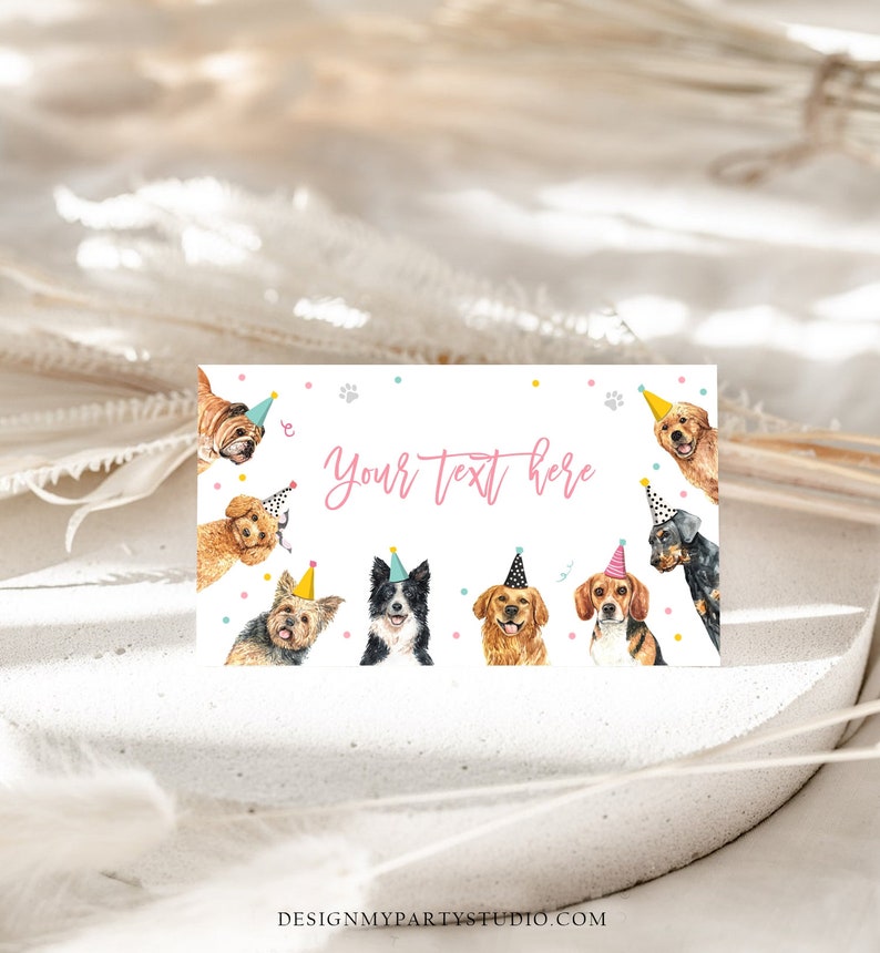 Editable Dog Food Labels Dog Birthday Place Card Tent Card Escort Card Puppy Party Pet Vet Doggy Shelter Girl Printable