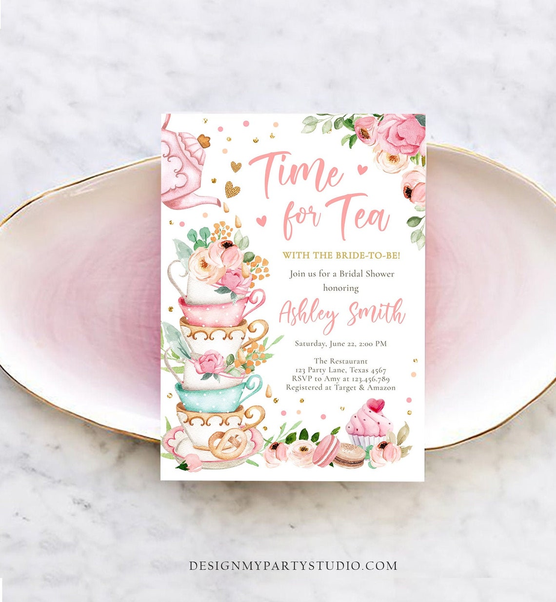 Editable Time For Tea Bridal Shower Invitation Tea Party image 1