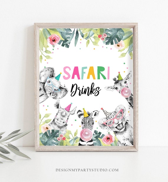 Safari Drinks Birthday Sign Party Drinks Table Bar Snacks Safari Animals Party Animals Zoo Girl Pink Decor Instant Download Printable 0322 Il_570xn