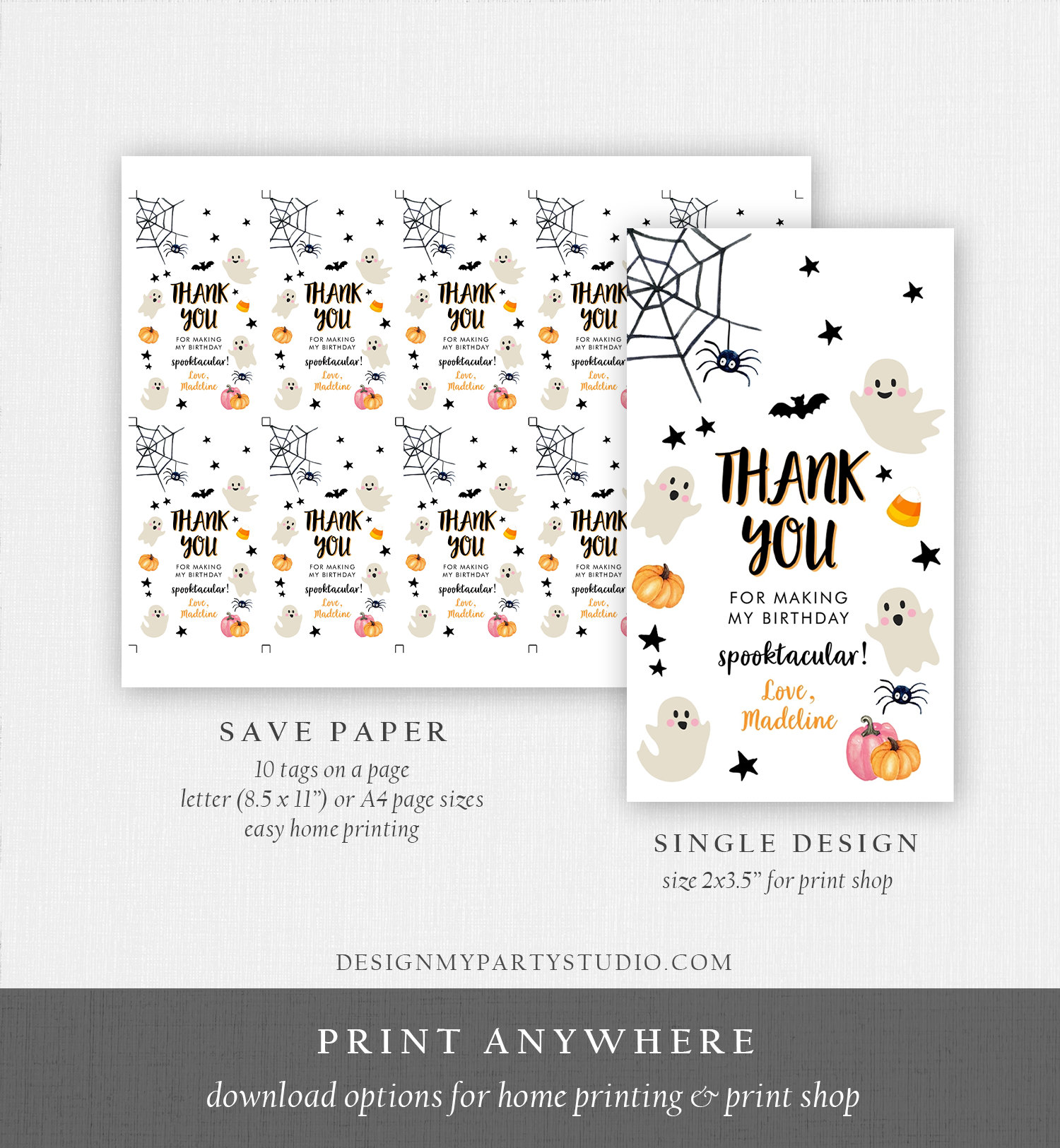 Editable Halloween Birthday Thank You Favor Tags Costume Party Girl ...