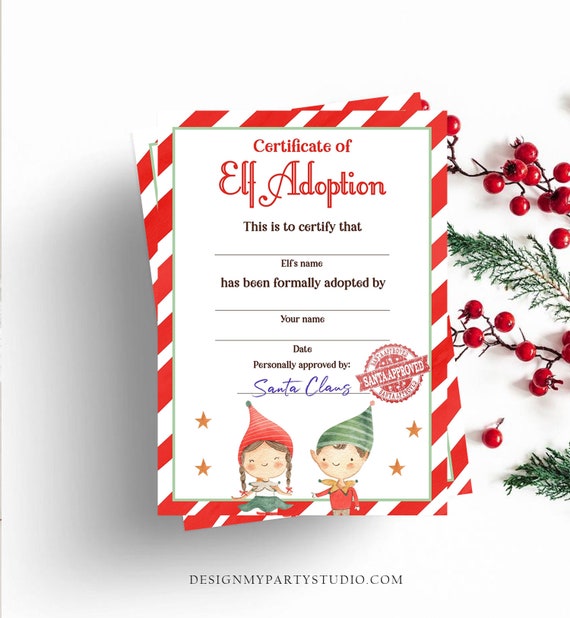 Editable Elf Adoption Certificate Adopt an Elf Letter Elf Activity Christmas Elf of the Shelf Santa North Pole Corjl Template Printable 0358 Il_570xn