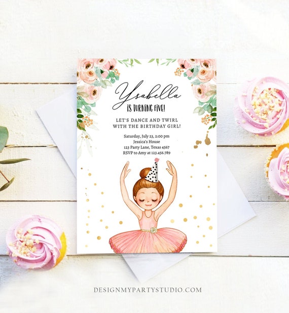 Editable Ballerina Birthday Invitation Ballerina Invitation Ballet Girl