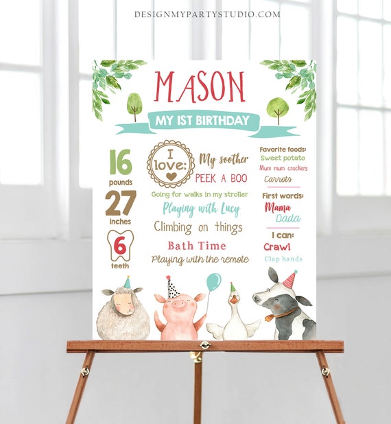 Editable Farm Animals Birthday Milestones Sign Boy Blue Red Green Farm Birthday Barnyard Bash Barnyard Sign Download Template Printable 0155 Il_570xn