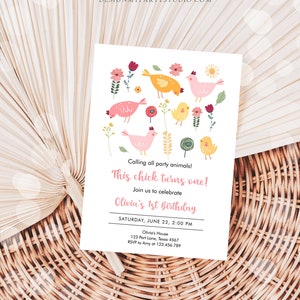 Editable Little Chick Birthday Invitation Girl Spring Birthday Party Farm Barnyard Chicken Easter Download Corjl Template Printable 0446 image 3