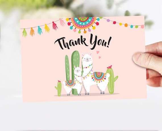 Llama Baby Shower Thank you Card Llama Thank You Note Birthday Fiesta Mexican Cactus Pink Girl Succulent 4x6" Instant Download 0079 Il_570xn