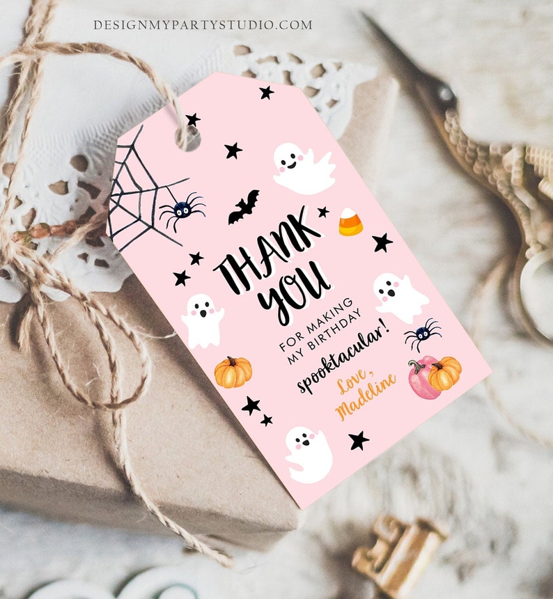 Editable Halloween Birthday Thank You Favor Tags Costume Party Girl ...