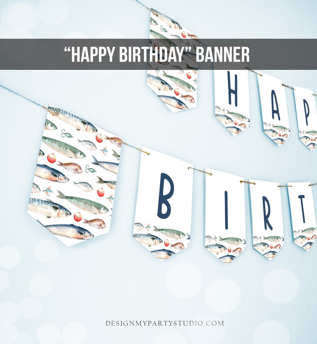 Happy Birthday Banner Fishing Birthday Banner Boy Birthday Decorations ...