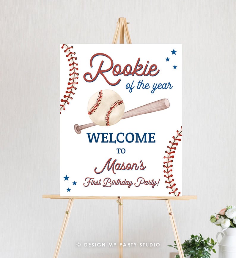 Editable Baseball Birthday Welcome Sign Rookie of the Year Little ...