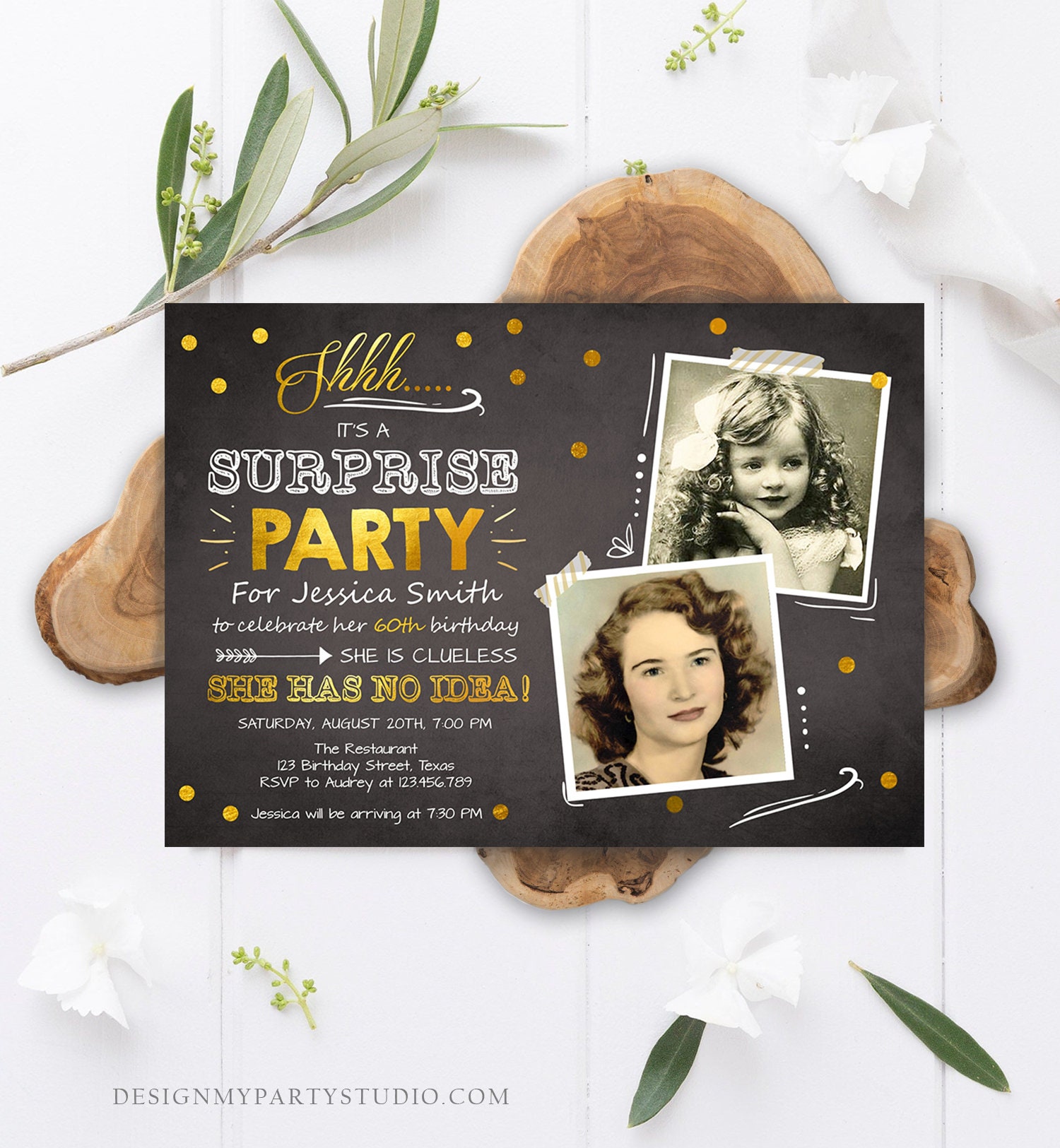 Editable 60th Surprise Birthday Party Invitation ANY AGE Gold - Etsy