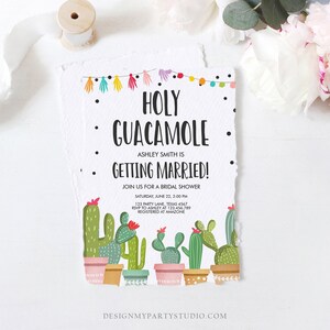 Editable Holy Guacamole Bridal Shower Invitation Fiesta Couples Shower Cactus Succulent Mexican Download Corjl Template Printable 0254 image 3