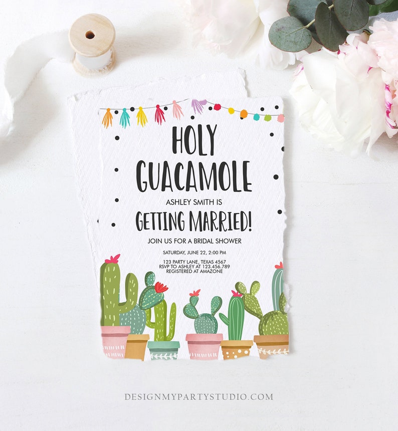 Editable Holy Guacamole Bridal Shower Invitation Fiesta Couples Shower Cactus Succulent Mexican Download Corjl Template Printable 0254 image 3