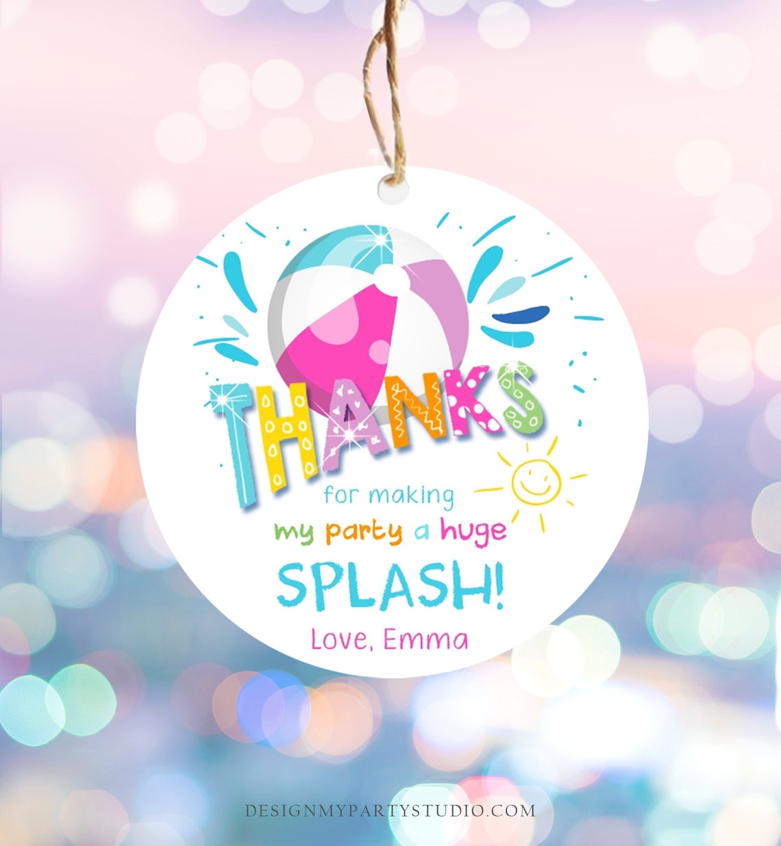 Editable Pool Party Thank You Tags Splish Splash Birthday Bash - Etsy